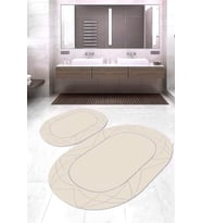 Dijital Baskılı Kaymaz Taban Yıkanabilir Oval 2'li Klozet Takımı Banyo Paspası NOKZ-SD-440 (Krem)