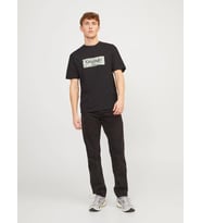 Flamlı Kumaş Baskılı Erkek T-shirt  (Siyah)
