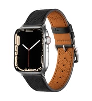 Apple Watch 7/8/9 41mm Kordon Diagonal Hermes Deri Kordon (Siyah)