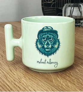 Kişiye Özel Cool Aslan Hediye Pastel T Kupa Aslan Baskılı (Yeşil)