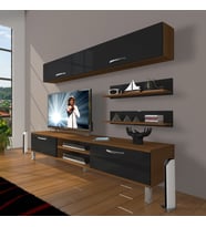 Decoraktiv Eko 5 Mdf Dvd Krom Ayaklı Tv Ünitesi Tv Sehpası (Siyah - Ceviz)