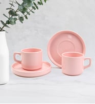 2'li Double Türk Kahvesi ve Çay Fincanı Takımı (Pembe)