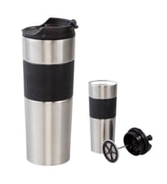 French Press Özellikli Çelik Termos 450 Ml ( Renk Seçenekli ) (Krom)