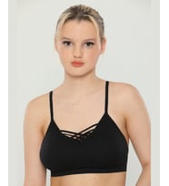 Günlük Kullanım Önü Bağlama Detaylı Padli Yumuşak Bralet (Siyah)