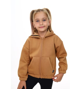 Toontoy Kız Çocuk Kapüşonlu Hırka (Kahverengi)