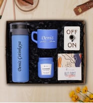 Kişiye Özel Cam Suluk, Çay & Nescafe Fincanı, Kokulu Mum ve Filitre Kahve Hediye Seti (Leylak)