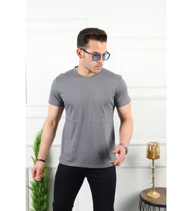 Kozik Erkek Bisiklet Yaka Standart %100 Pamuk Erkek Basic T-Shirt (Füme)