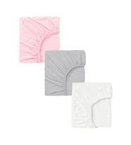 3 Adet 65 x 95 x 10 cm Anne Yanı Lastikli Penye Kumaş Bebek Çarşafı (Pembe-Grı)