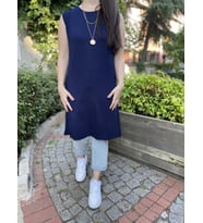 Kadın Sıfır Kol Penye Uzun Tunik İçlik  (Lacivert)