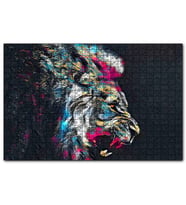 Cakapuzzle Erkek Aslan Renkli Fırça Darbeleri Siyah Zemin  Puzzle Yapboz MDF (Ahşap) (255 Parça)