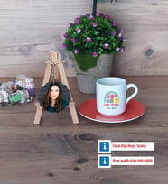 Doğum Günü Hediyesi Türk Kahvesi Fincanı Ahşap Altlıklı ve Fotoğraflı Ahşap Anahtarlık Hediye (Model 8)