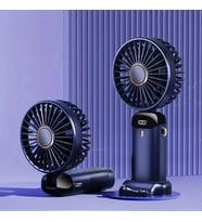 Mini Klima 5 Kademeli Şarjlı Taşınabilir Dijital Led Göstergeli El Fanı Vantilatör (Mavi)