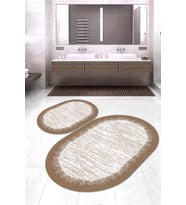 Dijital Baskılı Kaymaz Taban Yıkanabilir Oval 2'li Klozet Takımı Banyo Paspası NOKZ-HT-509 (Kahverengi)