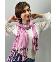 AHŞAP BONCUKLU PENYE KADIN FULAR BOYUN ŞALI 160X40 CM (Pembe)