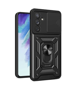 Vendas Samsung Galaxy A54 Kılıf Magnetik Standlı Kamera Korumalı Zore Sürgülü Vega Kapak (Siyah)