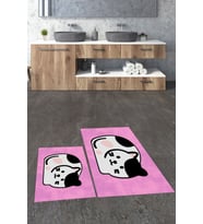 EVDEYA 3D Dijital Baskılı Yıkanabilir Kedi Desenli İkili Banyo Halısı Paspas Klozet Takımı, KLOZET-43-BEYAZ, (Pembe)