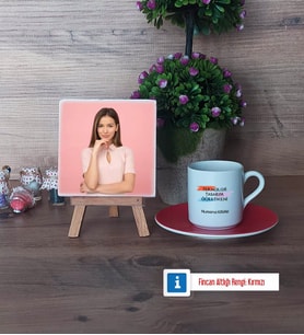 Teknoloji ve Tasarım Öğretmeni Fotoğraflı Dekoratif Taş, Ahşap Altlıklı Türk Kahvesi Fincanı Hediye (Model 3)