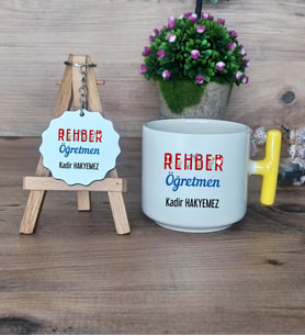 Rehber Öğretmeni Hediye Seti Kupa Bardak T Kulplu ve Anahtarlık Öğretmenler Günü Hediyesi (Model 5)