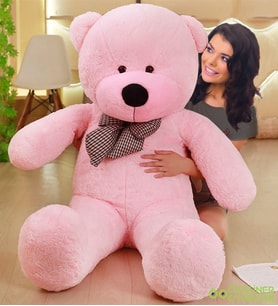 125 Cm Papyonlu Büyük Beyaz Ayıcık (%100 Yerli) (Pembe)
