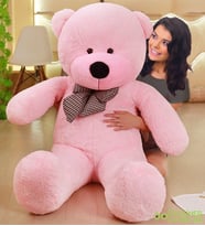 125 Cm Papyonlu Büyük Beyaz Ayıcık (%100 Yerli) (Pembe)