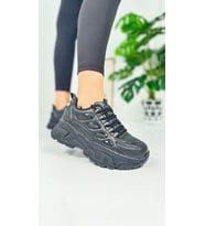 Günlük Kadın Sneaker Bağcıklı Yüksek KalınTabanlı Rahat Hafif Spor Ayakkabı 1001 (Siyah)