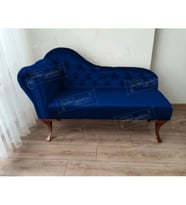 Dekoratif Bihter Koltuk Josefin Puf 110 cm Ceviz Ayak (Lacivert)
