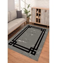 Dijital Kaymaz Taban Yıkanabilir Renkli Salon Halısı Mutfak Halısı Yolluk ND-SD-444 (Siyah)