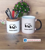 Uykucu Panda Kalemlik, Kupa Bardak T Kişiye Özel Hediye (Model 3)
