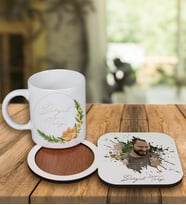 Kişiye Özel Tasarım Kupa Bardak Ve Fotoğraflı Ahşap Bardak Altlığı 99379 (Turuncu)