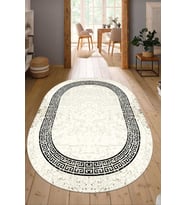 Dijital Baskılı Kaymaz Taban Yıkanabilir Oval Salon Halısı Mutfak Halısı Yolluk NDO-SD-1077 (Krem)