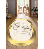 Dijital Baskılı Kaymaz Taban Yıkanabilir Oval Salon Halısı Mutfak Halısı Yolluk NDO-SD-448 (Gold)
