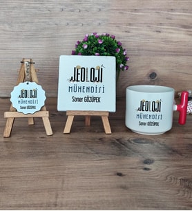Jeoloji Mühendisi Hediye Seti Kupa Bardak T Kulplu, Dekoratif Taş, Anahtarlık Mühendisler Günü Hediyesi (Model 1)