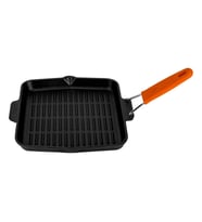 Lava Döküm Kare Sığ Izgara Tavası Silikon Tel Saplı Ölçü 24x24cm. (Turuncu)
