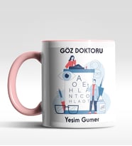 Kişiye Özel Göz Doktoru Tasarımlı Siyah Kupa (Beyaz-Pembe)