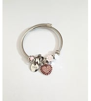 kadın zirkon taşlı kalp detaylı çelik pandora (Pembe)