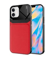 Ceponya Apple iPhone 12 Kılıf ​Deri Görünümlü Emiks Kapak (Kırmızı)