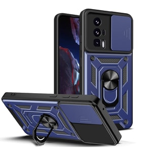 Vendas Xiaomi Poco F5 Pro Kılıf Magnetik Standlı Kamera Korumalı Zore Sürgülü Vega Kapak (Mavi)