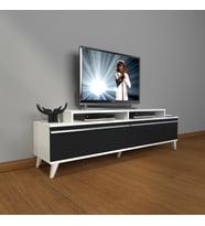 Decoraktiv Ekoflex 4 Mdf Retro Tv Ünitesi Tv Sehpası (Beyaz-Siyah)
