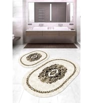 Dijital Baskılı Kaymaz Taban Yıkanabilir Oval 2'li Klozet Takımı Banyo Paspası NOKZ-SD-632 (Krem)
