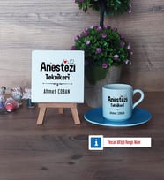 Anestezi Teknikeri Dekoratif Taş, Türk Kahvesi Fincanı Kırmızı İsme Özel Hediye (Model 3)
