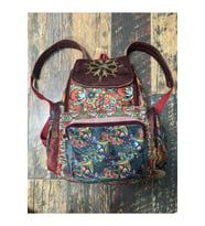 Patchwork Tasarım Etnik Otantik Sırt Çantası Günlük Seyahat Kullanım (Siyah-Mavi)