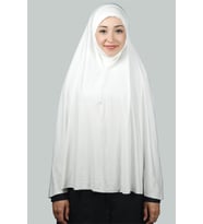 Hazır Türban Peçeli Pratik Eşarp Tesettür Nikaplı Hijab - Namaz Örtüsü Sufle (5XL) (Ekru)