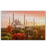 Cakapuzzle Günbatımında İstanbul Camisi ve Sonbahar Renkleri  Puzzle Yapboz MDF (Ahşap) (500 Parça)