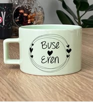 Kişiye Özel İki İsim Yazılı Hediye Pastel Fincan Sevgililer Günü Hediyesi (Yeşil)