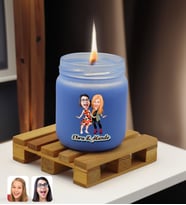 BK Gift Kişiye Özel DTF Anne Kız Karikatürlü Renkli Cam Kavanozda Kokulu Mum-1(13 Renk Seçeneği), Arkadaşa Hediye, Anneye Hediye, Doğum Günü Hediyesi (Mavi)