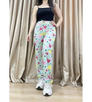 Kadın %100 Pamuk Nefes Alan Kumaş Lastikli Bel Desenli Baskılı Pijama Altı (Mint)