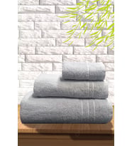 S&R 3'LÜ BANYO HAVLU SETİ - HAMAM HAVLU TAKIMI %100 PAMUK (Açık Gri)