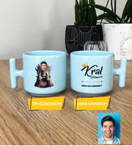 Kişiye Özel Karikatürlü Doğum Günü Hediyesi Hediye Pastel T Kupa Babaya Abiye Erkek Sevgiliye Hediye (Mavi)