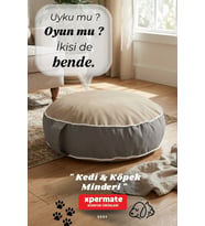 Fermuarlı Kedi ve Köpek Minderi Yuvarlak Kedi Minderi Yıkanabilir Kedi Köpek Yatağı 60x15 cm (Bej-Grı)