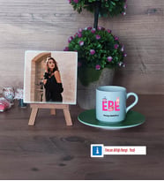 Ebe Fotoğraflı Dekoratif Taş, Ahşap Altlıklı Türk Kahvesi Fincanı Hediye (Model 9)